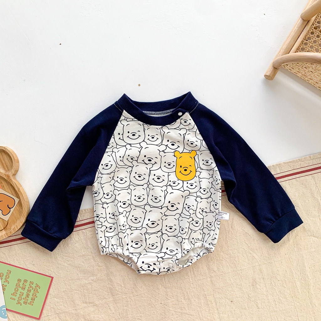 Bộ Áo Liền Quần Tay Dài Vải Cotton In Hình Gấu Dễ Thương Thời Trang Mùa Thu Cho Bé Sơ Sinh