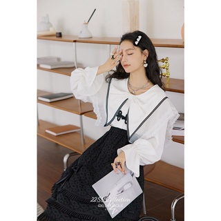 Iris boutique is223729 22/ss áo sơ mi dài tay nữ có viền ren