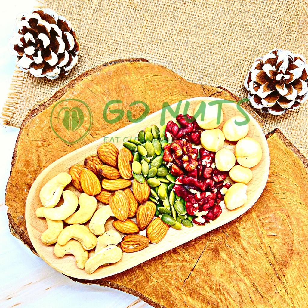 Mix 5 loại hạt dinh dưỡng 500g GO NUTS Hạnh nhân, Macca, Óc chó, Hạt điều, Bí xanh, Ngũ cốc dinh dưỡng hỗ trợ giảm cân