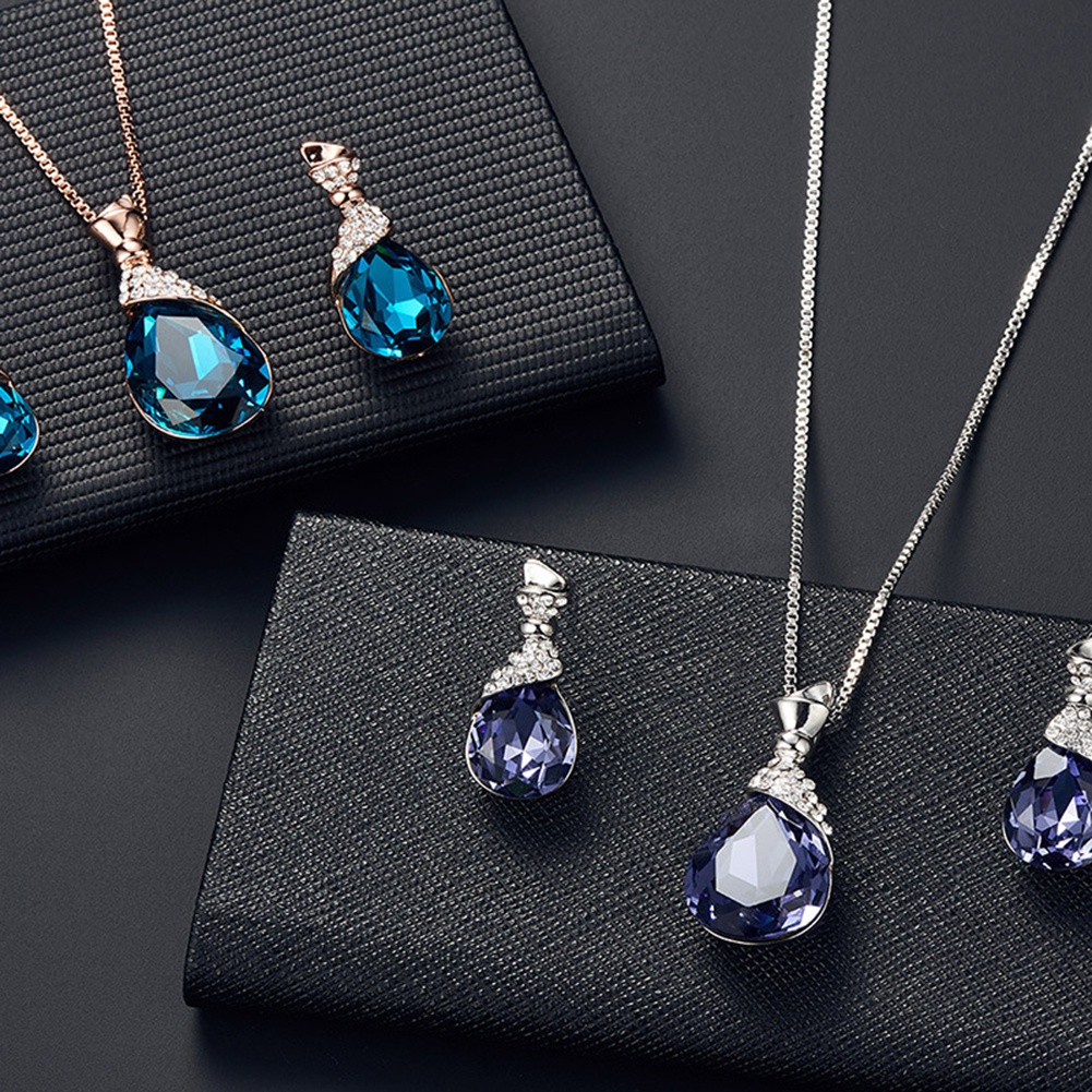 Bộ Vòng cổ + Bông Tai Đính Đá Hình Giọt Nước Cho Nữ