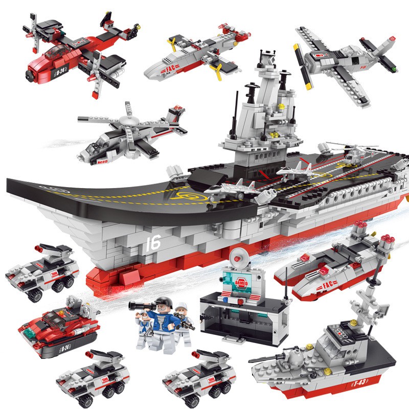 Bộ đồ chơi lắp ráp lego tàu chiến sân bay 1265 chi tiết, xếp hình lego tàu chiến hạm kèm nhân vật cảnh sát