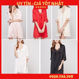 Váy ngủ kèm áo choàng ❤️FREESHIP❤️ Áo choàng ngủ nữ kết hợp đầm ngủ lụa ren viền hàng cao cấp