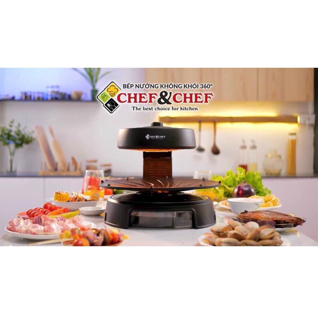 Bếp nướng điện BBQ 360 CHEF & CHEF, Chảo nướng xoay 360 độ tự động giúp thức ăn chín đều