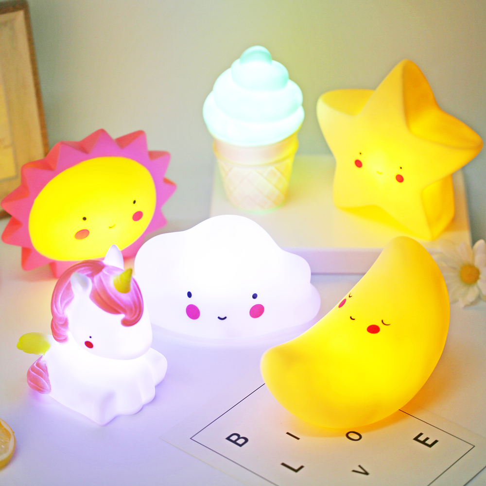 Colorful Cute Cloud Stars Moon LED Night Lights /Button Battery Operated Kids Table Night Lamp / Creative Toy Bedroom Decoration For Appease Children Baby Sleep,New Year Christmas Gifts