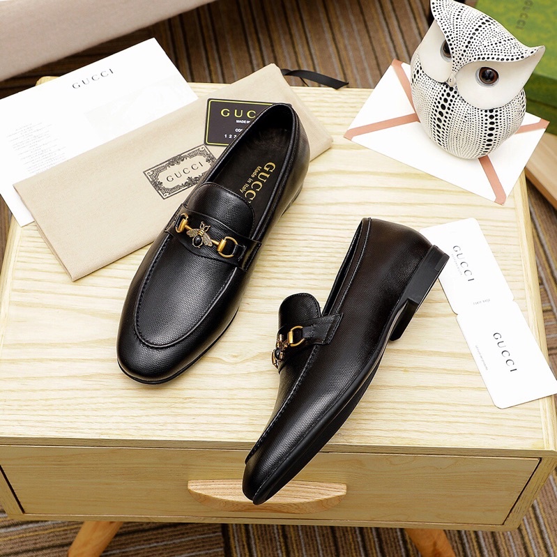 Giày tây lười cao cấp da thật thương hiệu Gucci GC/GG dáng công sở lịch lãm cho nam