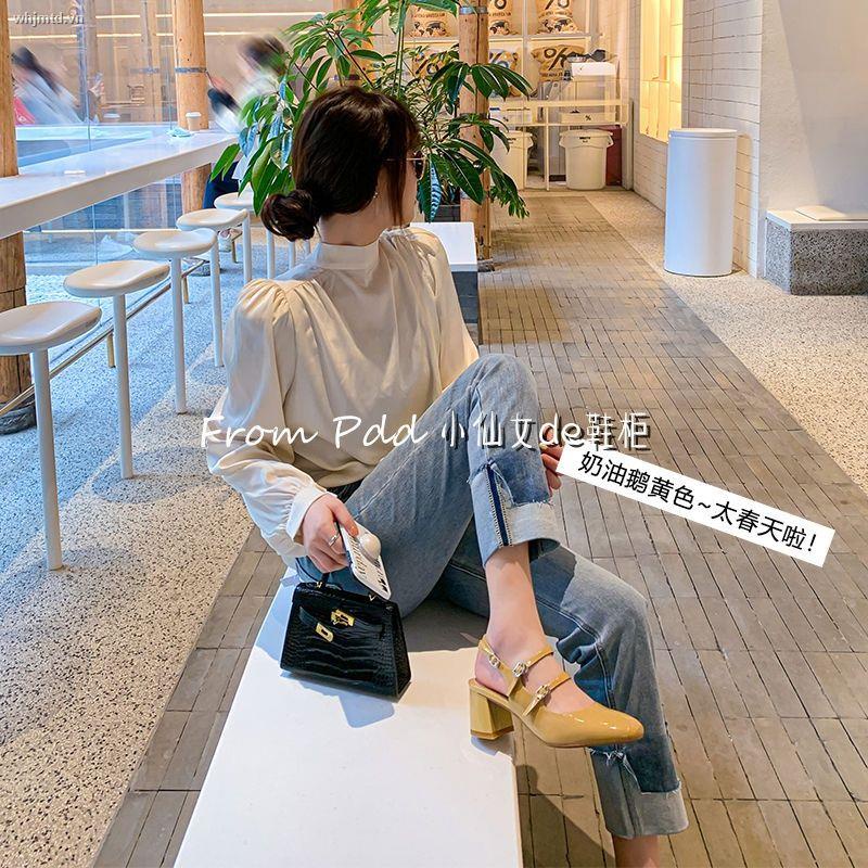 Giày Sandal Cao Gót 2022 Đế Dày Hở Ngón Cài Khóa Bằng Da Bóng Phong Cách Pháp Thời Trang Xuân Hè Cho Nữ