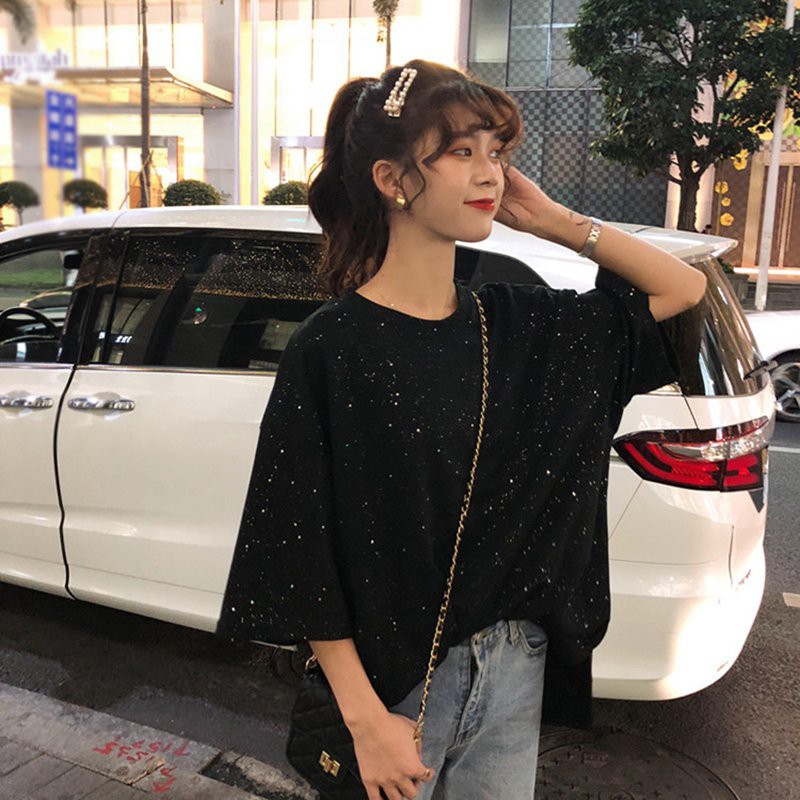 Áo thun tay lỡ cổ tròn thiết kế dáng rộng che khuyết điểm