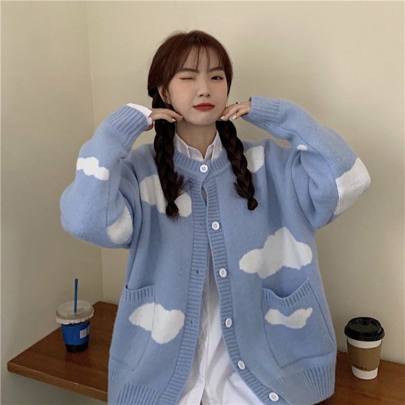 Áo khoác len nữ Cardigan áo mây trắng nhẹ nhàng phong cách Hàn | BigBuy360 - bigbuy360.vn