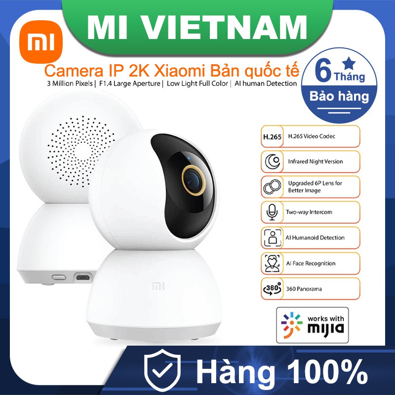 Camera IP CCTV 2K Xiaomi 1296P xoay 360 độ Nhận dạng khuôn mặt AI Bản quốc tế