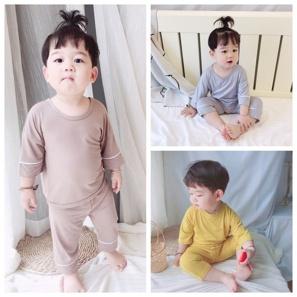 Đồ bộ quần áo dài tay cho bé chất thun lạnh chạy viền AM758