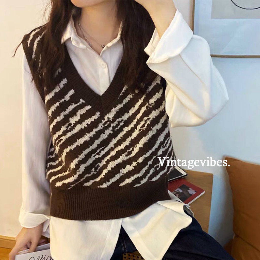 Áo len gile họa tiết sang chảnh Ulzzang - Hàng QCCC
