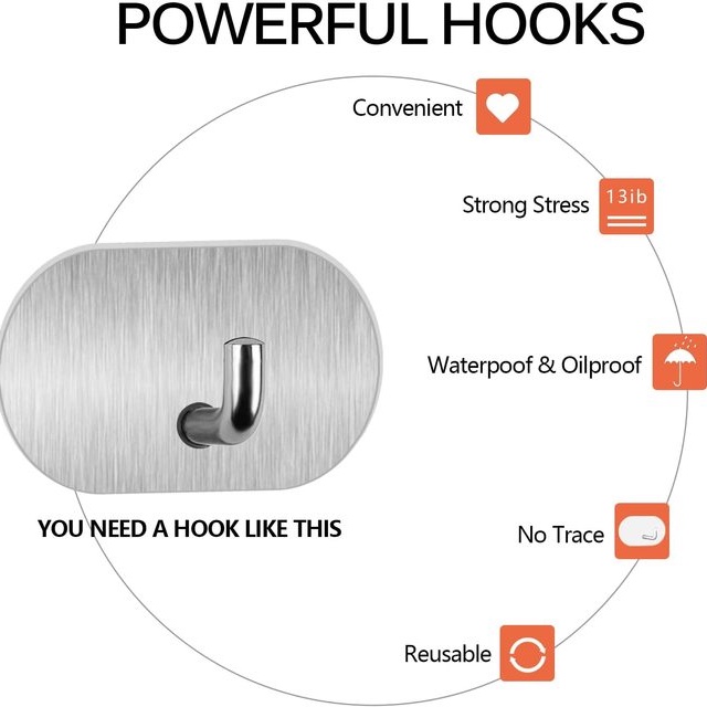 Móc Treo Đồ Gắn Tường Hình Tròn Bằng Thép Không Gỉ Không Cần Khoan Chống Nước