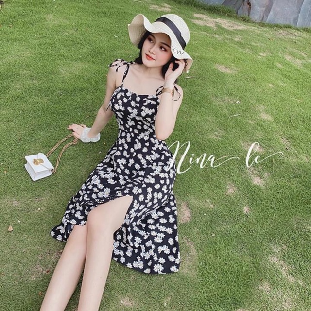 Váy 2 dây hoa cúc họa mi chất đũi tơ mềm nhiều màu | BigBuy360 - bigbuy360.vn