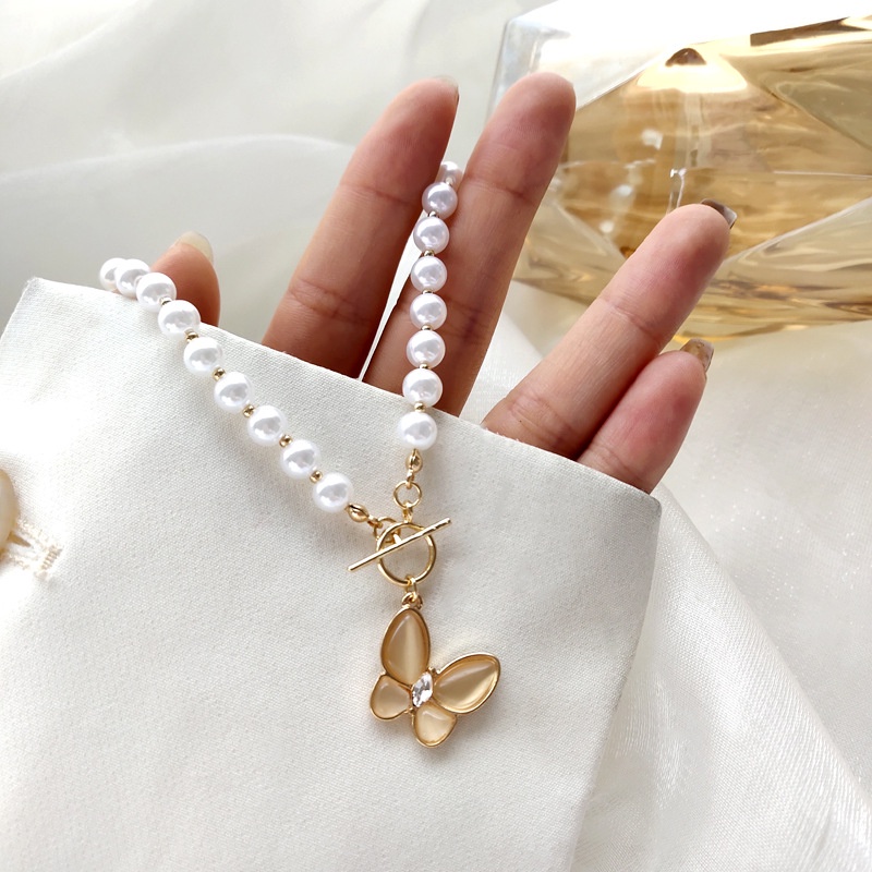 Vòng cổ Ngọc Trai Mặt Hình Bướm Phong Cách Pháp Thời Trang