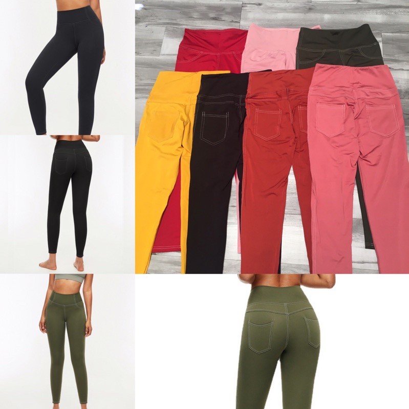 Quần Dài Tập Gym Yoga Nữ - Quần Dài Thể Thao Giả Jean Chỉ Nổi Phối 2 Túi sau