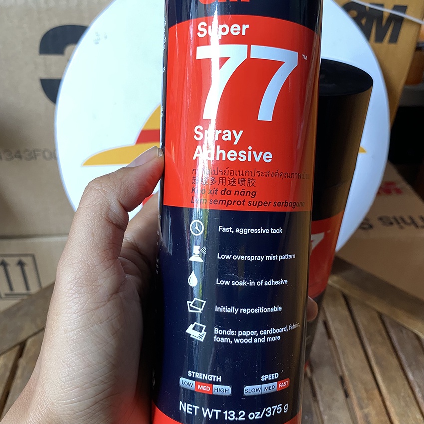 Keo dán đa năng siêu dính 3M dạng xịt Super 77: keo xịt đa năng dán giày dép, dán giấy vải da xốp, sứ kim loại...375g