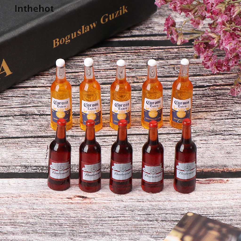Set 10 mô hình chai bia mini tỉ lệ 1/12 trang trí nhà búp bê