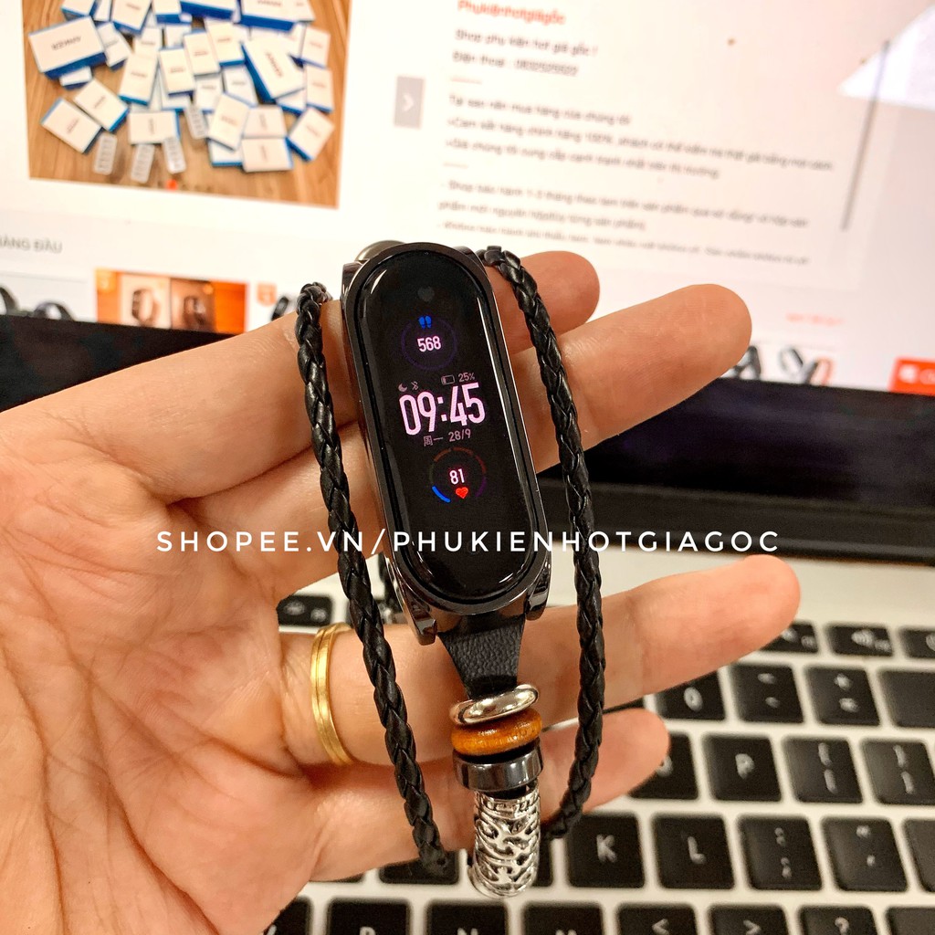 Dây đeo da handmade cá tính retro cho Mi band 5