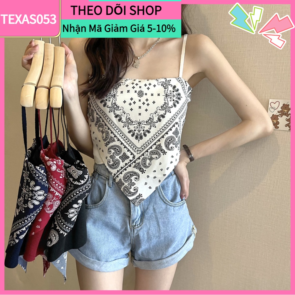 [Hàng Sẵn] Áo yếm nữ họa tiết hai dây thổ cẩm đi biển du lịch mùa hè siêu hot【Texas053】