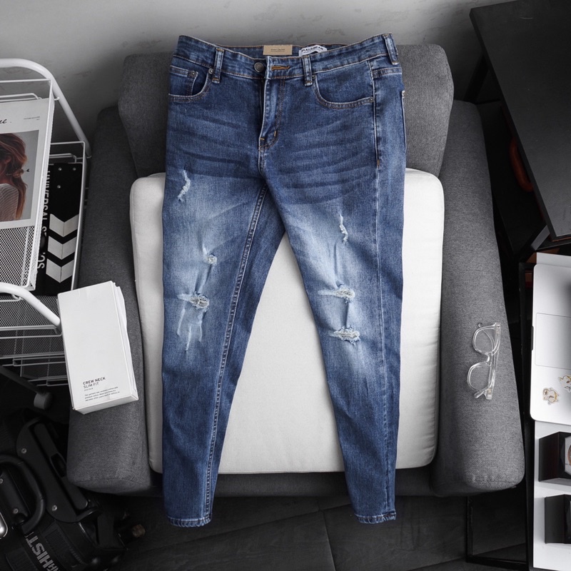 [⚡GIẢM SÂU⚡️VNXK] Quần jean nam co giãn slimfit xuất xịn - màu bụi rách
