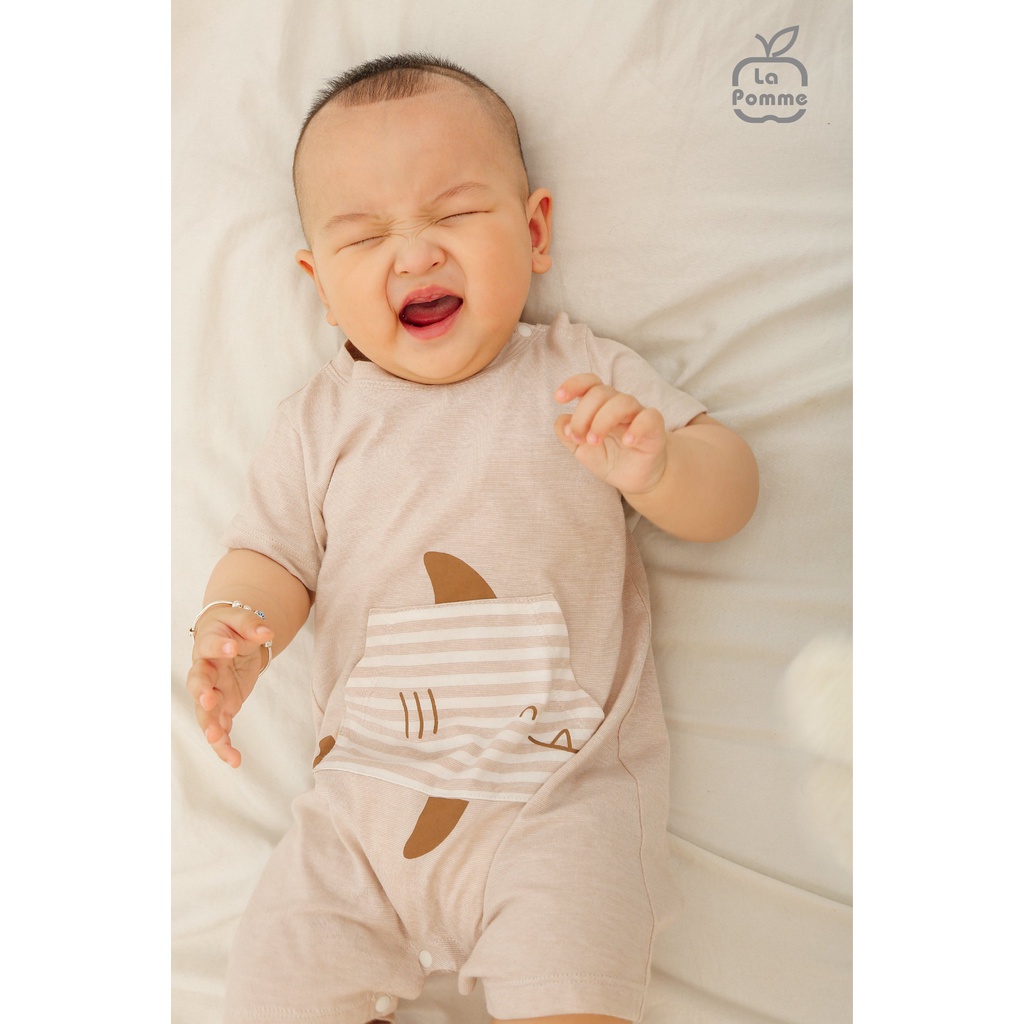 Body La Pomme cộc tay Cotton cao cấp mềm mịn thoáng mát thấm hút tốt túi bụng cá mập vây cho bé trai bé gái JS057
