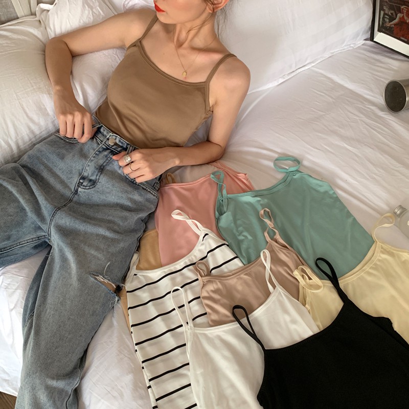 Xiaozhainv Áo Hai Dây Màu Sắc Đơn Giản Dễ Phối Đồ Cho Nữ