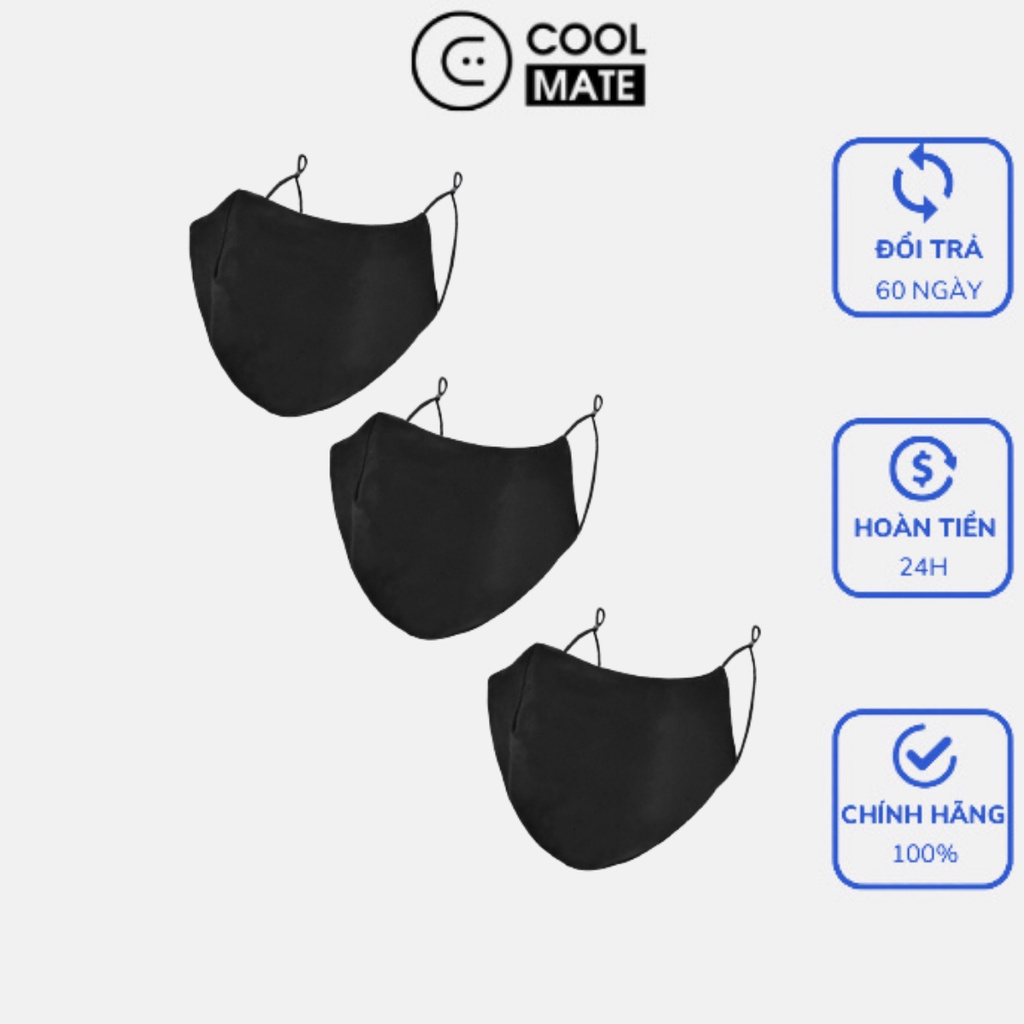 Set 3 khẩu trang đen trơn công nghệ HeiQ Viroblock diệt khuẩn thương hiệu Coolmate