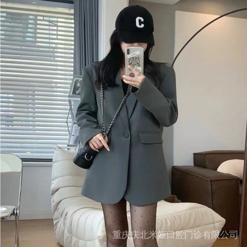 Áo Khoác Vest Dáng Rộng Màu Xám Thời Trang Xuân Thu Hàn Quốc Cao Cấp Cho Nữ