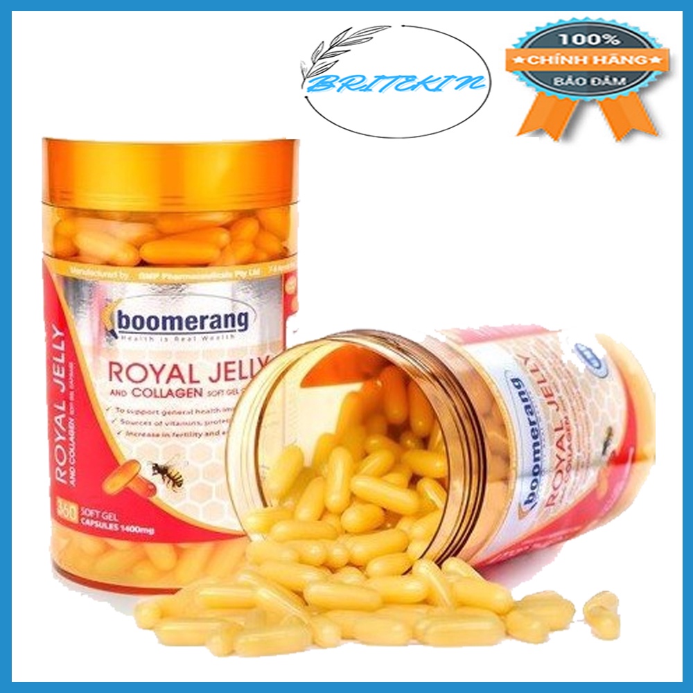 Viên Uống Sữa Ong Chúa Và Collagen 1400mg Boomerang Royal Jelly (Hộp 120 Viên)