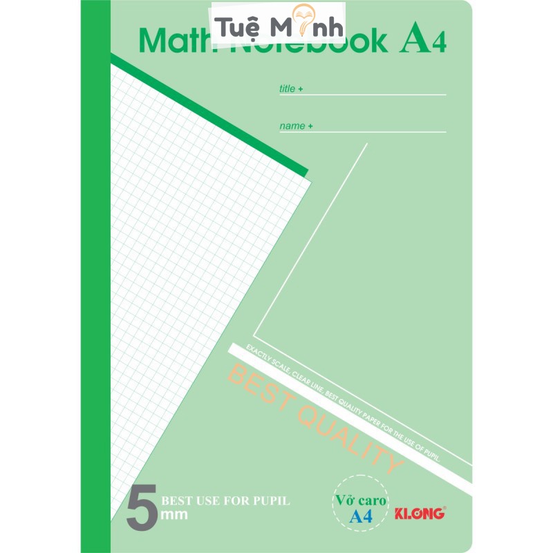 Vở Klong A4 200 trang caro giấy dày Math Notebook học Toán tiện lợi sổ Klong MS 298