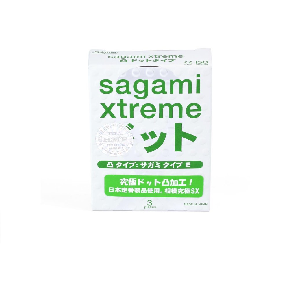 Hộp 3 bao cao su gân gai bi SAGAMI XTREME WHITE, bcs siêu mỏng Nhật Bản