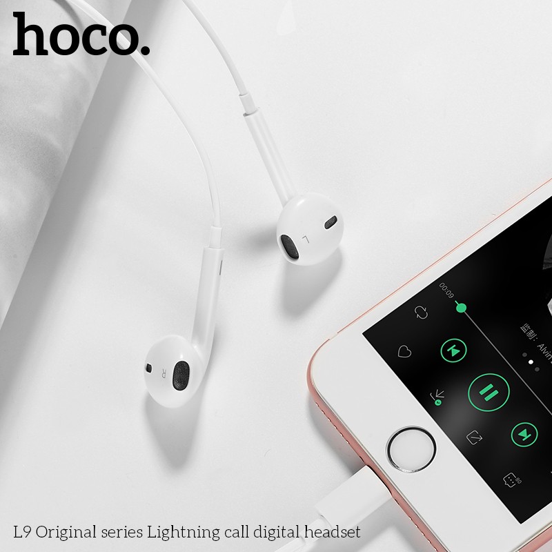 Tai nghe nhạc HOCO L9 đầu lightning dài 1.2m kèm dây điều khiển chất lượng cao