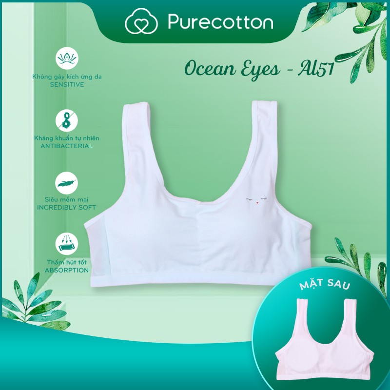 Áo lót học sinh Purecotton cho bé gái mới lớn chất liệu cotton cao cấp kiểu dáng chui đầu có đệm mỏng PC008