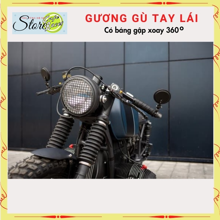 Gương gù tay lái gương xe máy độ CAFE RACER, gương kiểng cao cấp, có báng gập xoay 360