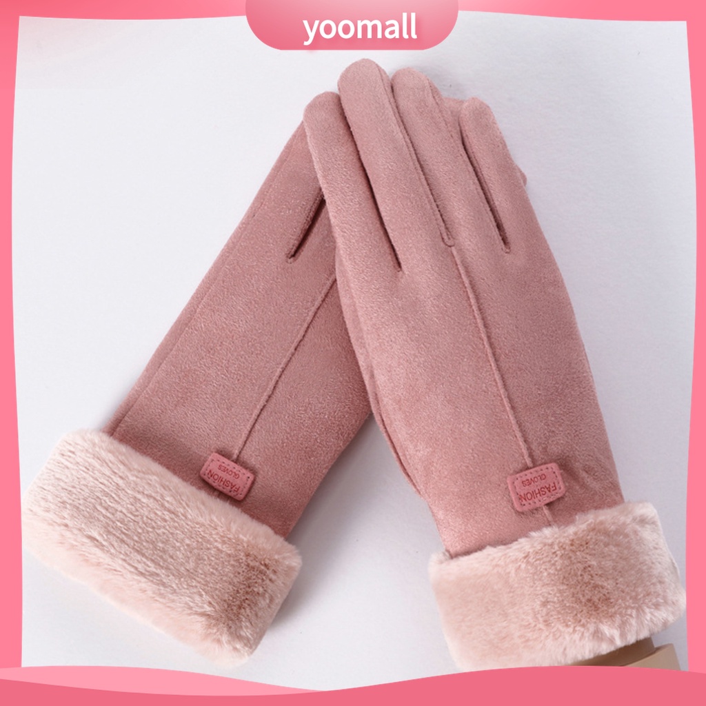 Yomall♡ Găng Tay Da Lộn Lót Lông Dày Giữ Ấm Cảm Ứng Màn Hình Cảm Ứng Thời Trang Thu Đông Dành Cho Nữ