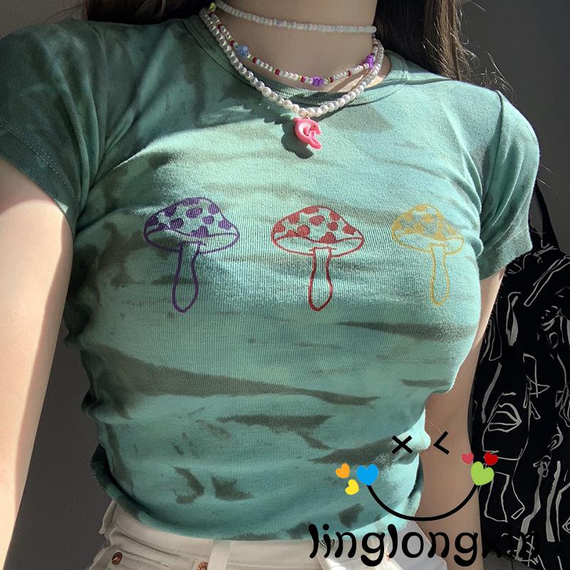 Áo thun nữ ngắn tay in họa tiết dễ thương Y2k E-Girl