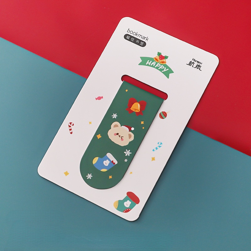 Bộ 4 Thẻ Đánh Dấu Trang Sách Hai Mặt Từ Tính Họa Tiết Giáng Sinh Dễ Thương Sáng Tạo Tinh Tế Dành Cho Học Sinh