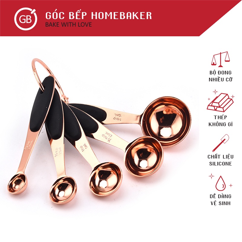 Bộ đong cao cấp vàng cán đen - Đo thành phần nguyên liệu làm bánh - Cân đong đồ làm bánh Inox ⚖ GBME002S