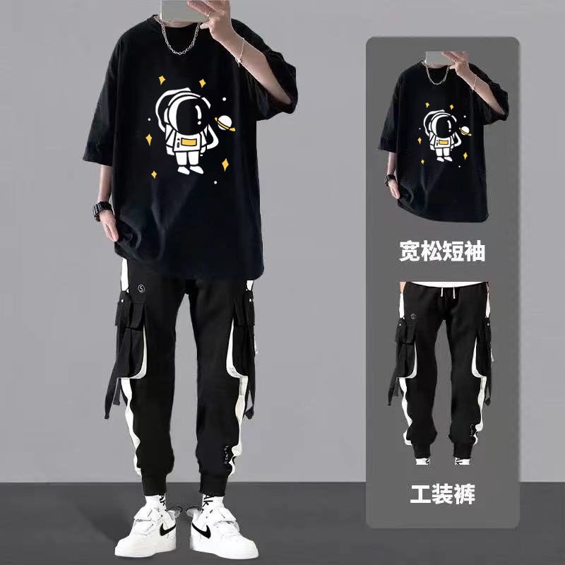 Set Áo Thun Ngắn Tay + Quần Dài Phối Túi Hộp Thời Trang Năng Động Cho Nữ