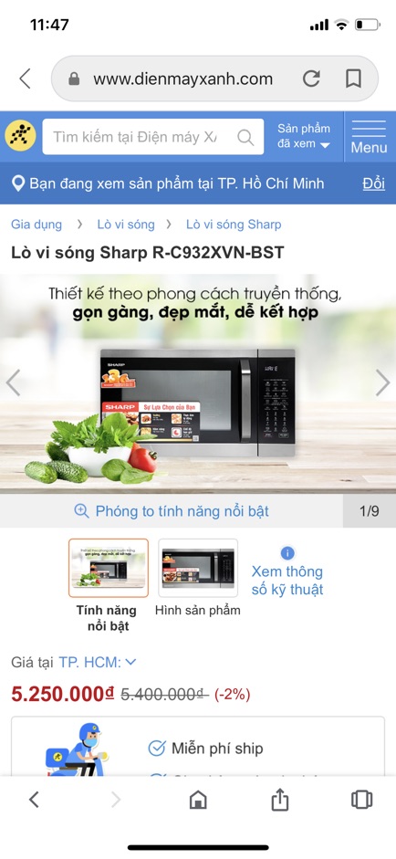 lò vi sóng shap inverter R-C932XVN-BST . 32 lít có nướng. Hàng new 100% . Bảo hành chính hãng 1 năm