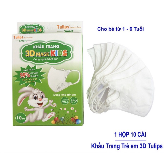 Khẩu Trang Y Tế 3D Cao Cấp TULIPS Cho Bé - Hộp 10 chiếc - (2 loại 1-5 Tuổi &amp; 5 - 10 Tuổi)