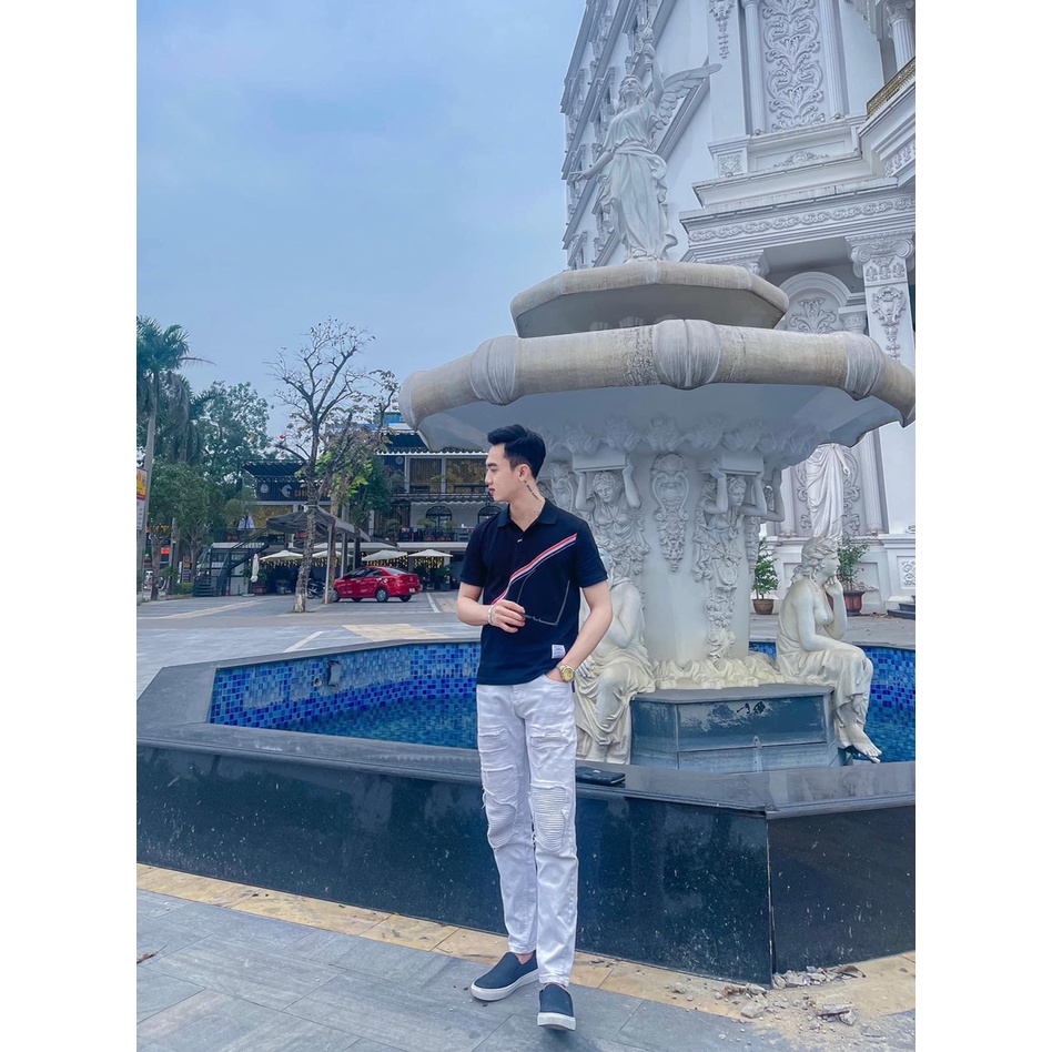 (RẺ VÔ ĐỊCH ) Áo polo vạch chéo cổ bẻ cotton thêu vạch thom chéo