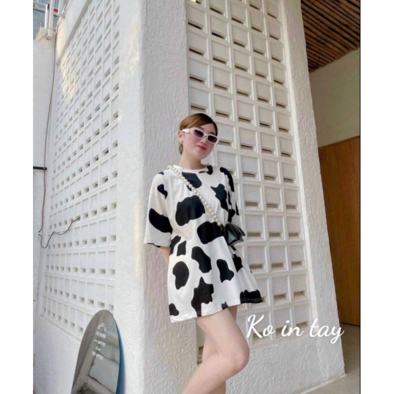 Áo Phông Tay Lửng Form Rộng Hot Trend Hình Bò Sữa