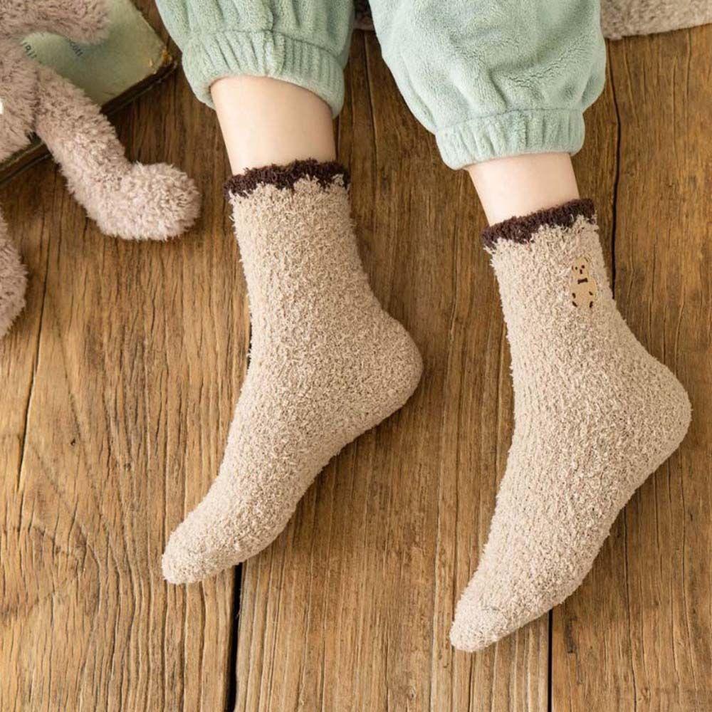 Pinou Vớ Ngủ Màu Trơn Mềm Mại Ấm Áp Cho Nữ
