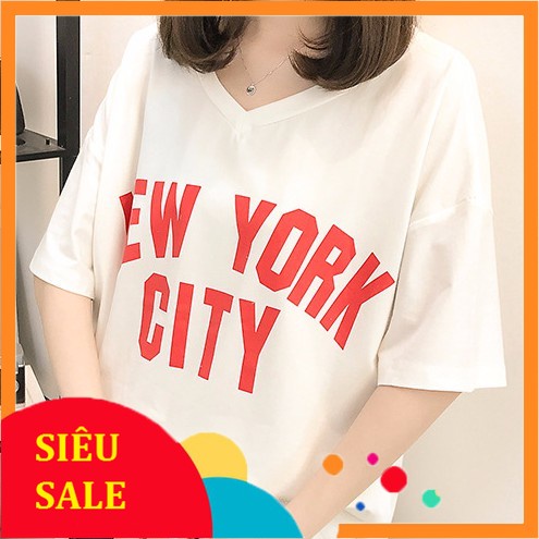 Áo Thun Cotton Tay Lỡ New York City Trắng Thiết Kế Mới Mẻ