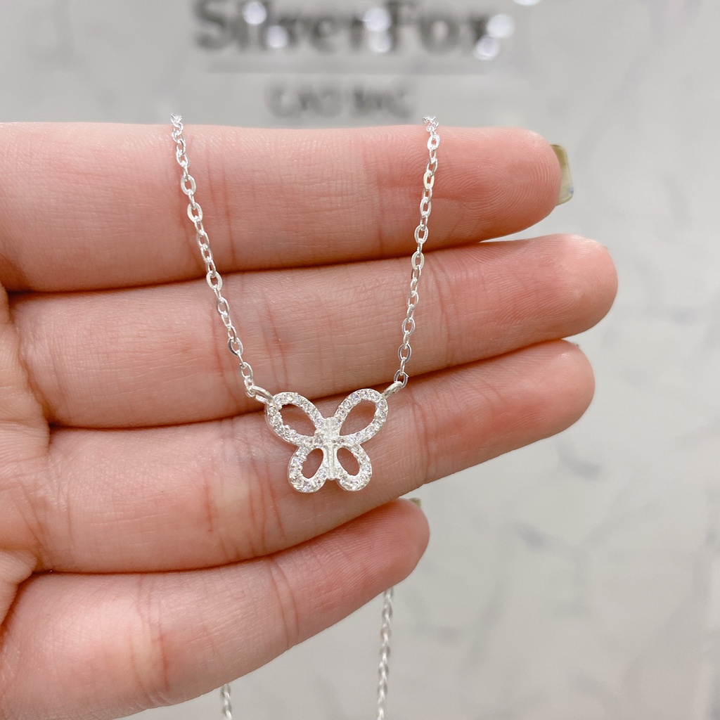 Dây Chuyền Bạc Ta Cao Cấp CaoBac Silver Thiết Kế Hoạ Tiết Bươm Rỗng Đá Mới Lạ, Bắt Mắt Dành Tặng Riêng Cho Bạn Gái