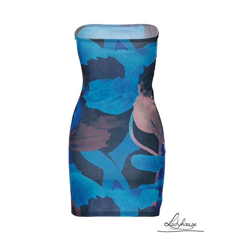 LDD-Women´s Bodycon Mini Dress, Fashion Sleeveless Strapless Abstract Print Tube Dress