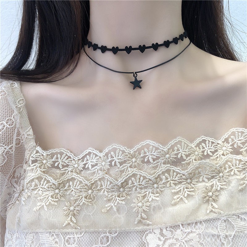 Vòng cổ chocker hai hàng họa tiết hình ngôi sao và trái tim