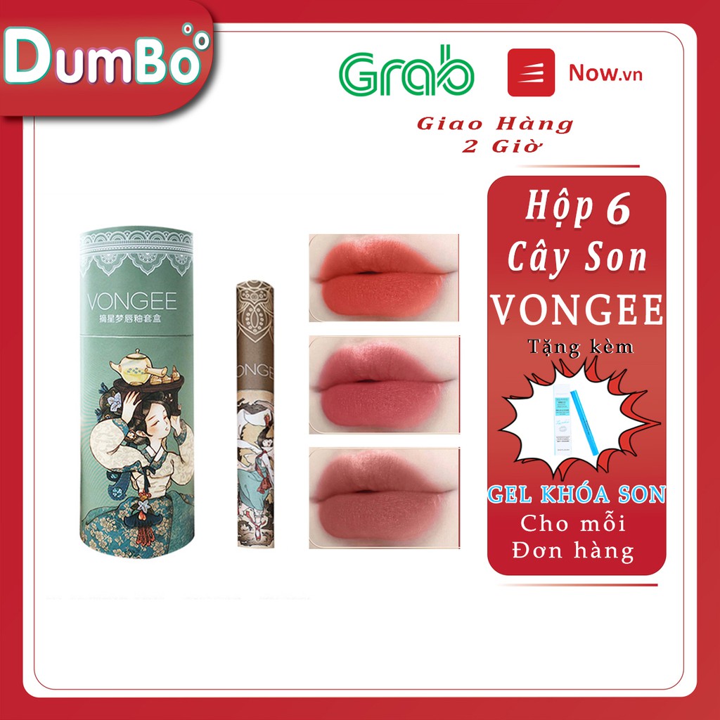 Set son kem Vongee 5 cây hộp tròn cổ trang  MINABEAUTY ,son lì matte , bám lâu