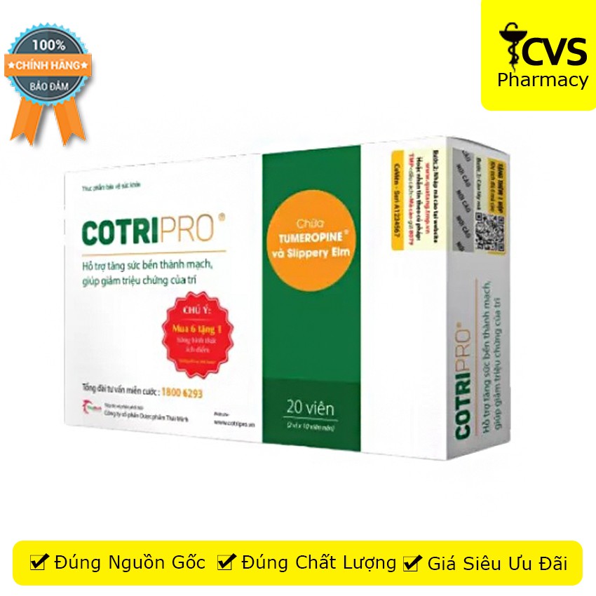 COTRIPRO - Viên uống tăng sức bền thành mạch, giảm các triệu chứng của trĩ (hộp 20 viên)